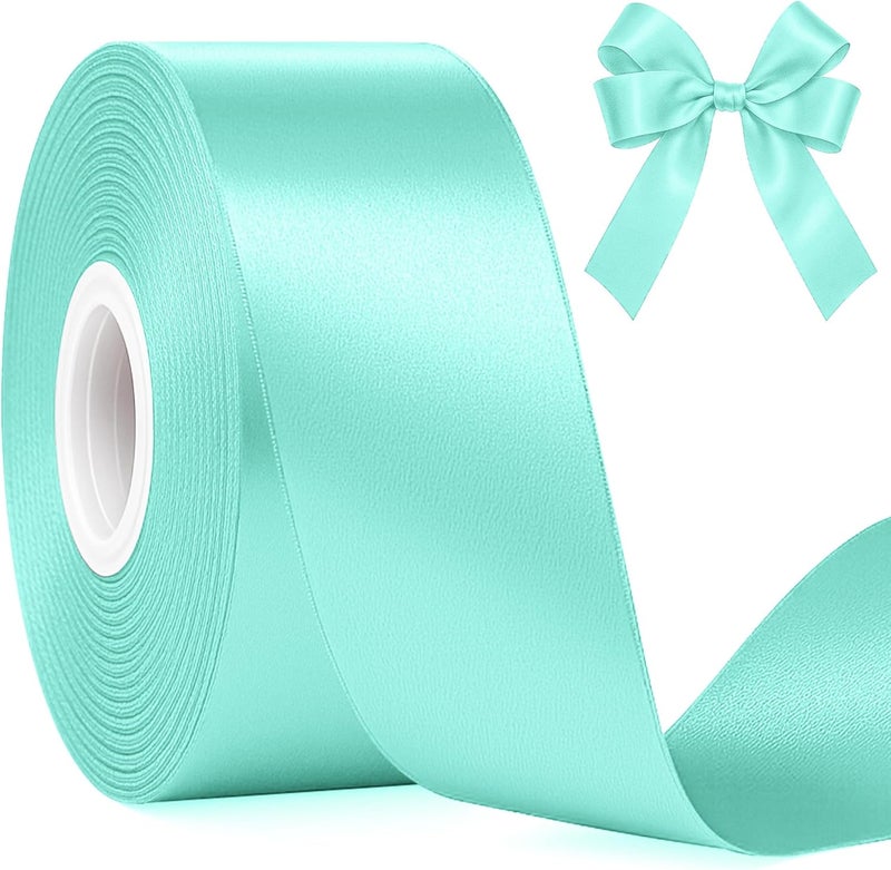 Fullive Mint Blue Ribbon for Gift Wrapping, 1 1/2 Inch 30Yards Ribbons for Crafts, Polyester Solid Satin Ribbon for Flower Bouquet Easter Birthday Christmas Decorations Floral Arrangements DIY Bows - Image 1